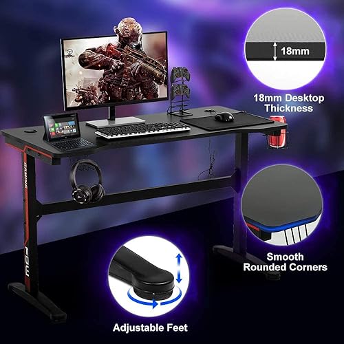 Miniatura 27 de Dkelincs Escritorio para juegos de 47 pulgadas en forma de Z, mesa de computadora para computadora, escritorio de oficina en casa, estación de