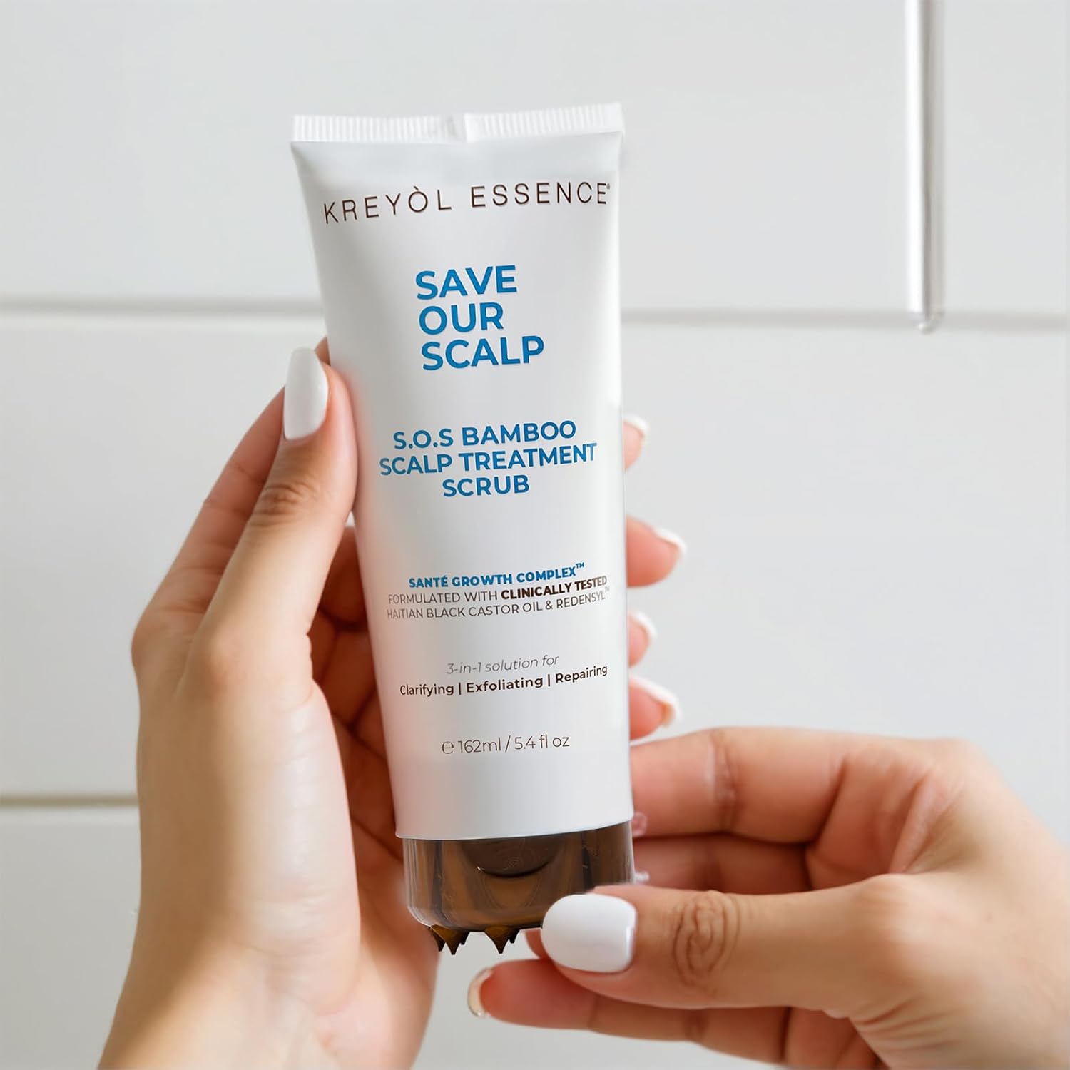 Kreyol Essence SOS Bamboo Scalp Treatment Scrub – 3-in-1 Clarifying, Exfoliating & Repairing Scalp Cleanser with Haitian Black Castor Oil & Redensyl™ – 6.42 fl oz (190 mL)