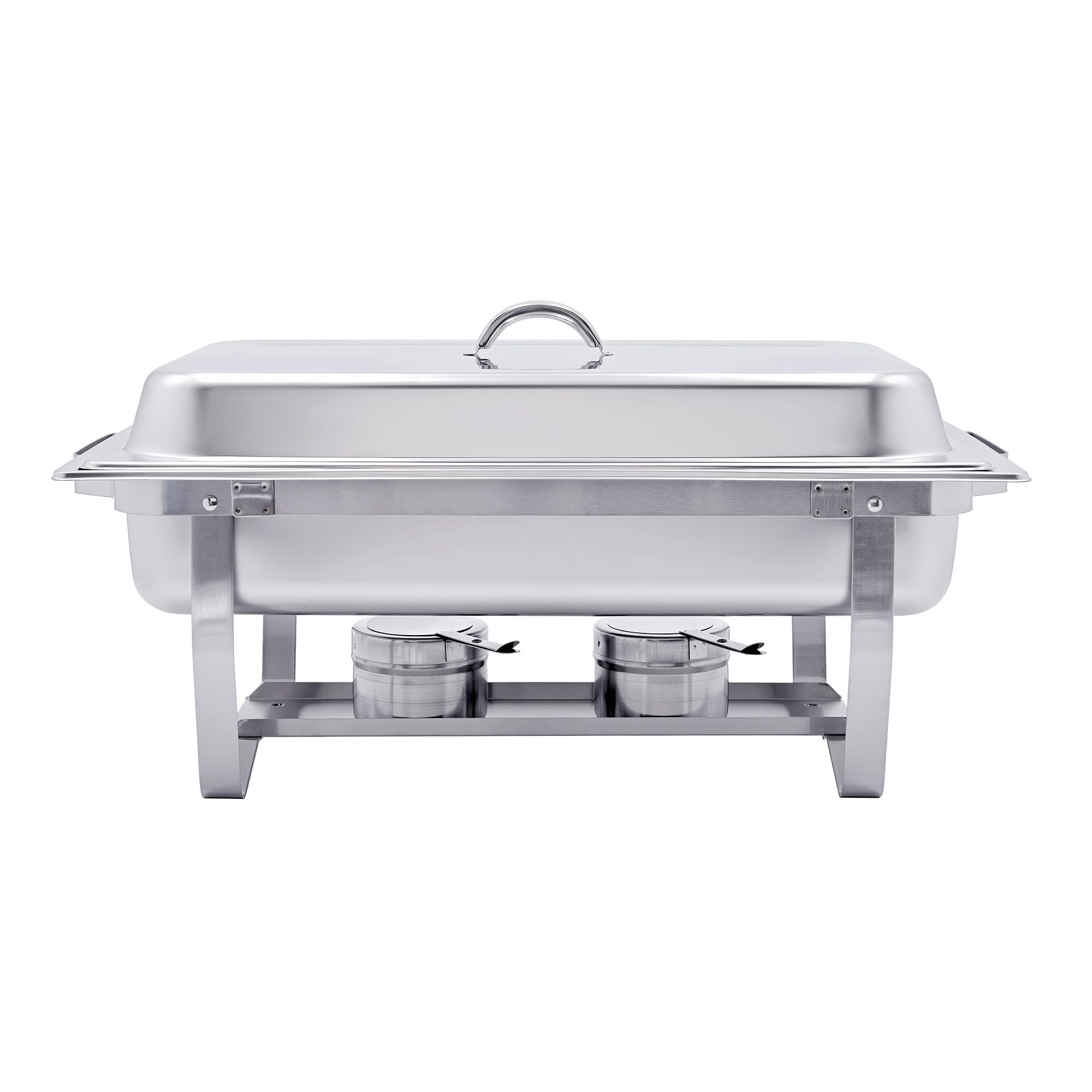 GN-Chafing Dish Speisewärmer Komplettset 1/1 inkl. Gestell mit Tragegriffen und Deckelhalterung, Wasserbadbehälter, GN-Behälter 1/1 65 mm, Brennpastenhalter inkl. Schliessmechanismus