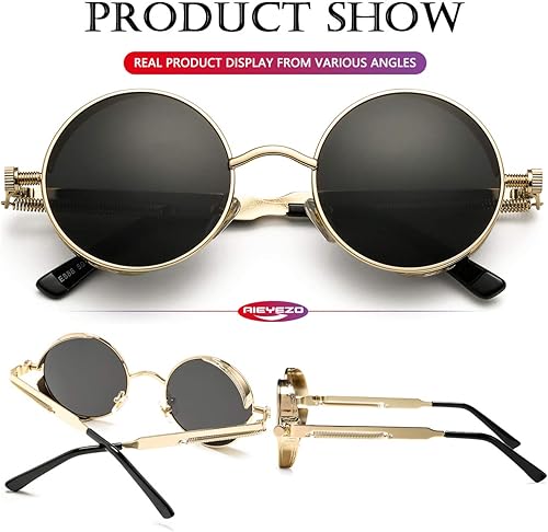 Miniatura 5 de AIEYEZO Round Steampunk Sunglasses for Men Women Retro Gothic Sun Glasses Round Metal Frame Ladies Shades
