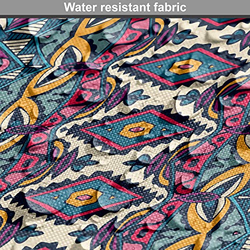 Image of Ambesonne Ethnic Fabric by The Yard, Colorful Composition with Triangles and Chevron Zigzags Mexican Culture Inspirations, Decorative Fabric for Upholstery and Home Accents, 3 Yards, Dark Purple