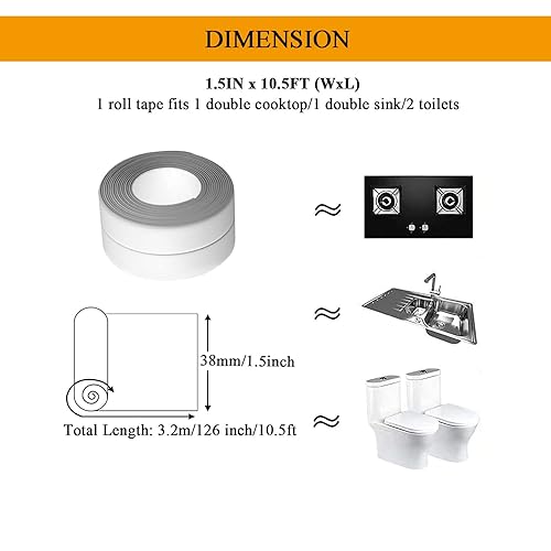 Miniatura 4 de Cinta de calafateo para cocina y baño, cinta de sellado impermeable autoadhesiva de PVC, moldura decorativa para fregadero de cocina, inodoro, ducha