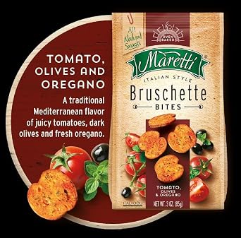 Maretti Bruschette Tomato & Olives & Oregano Chips 70g | Italian Bagel Crisp Chips | 2 in 1 Snack | Freshly Oven-Baked Crispy Vegetarian Bites | GMO Free (Tomato & Olives & Oregano, 2 Pack)