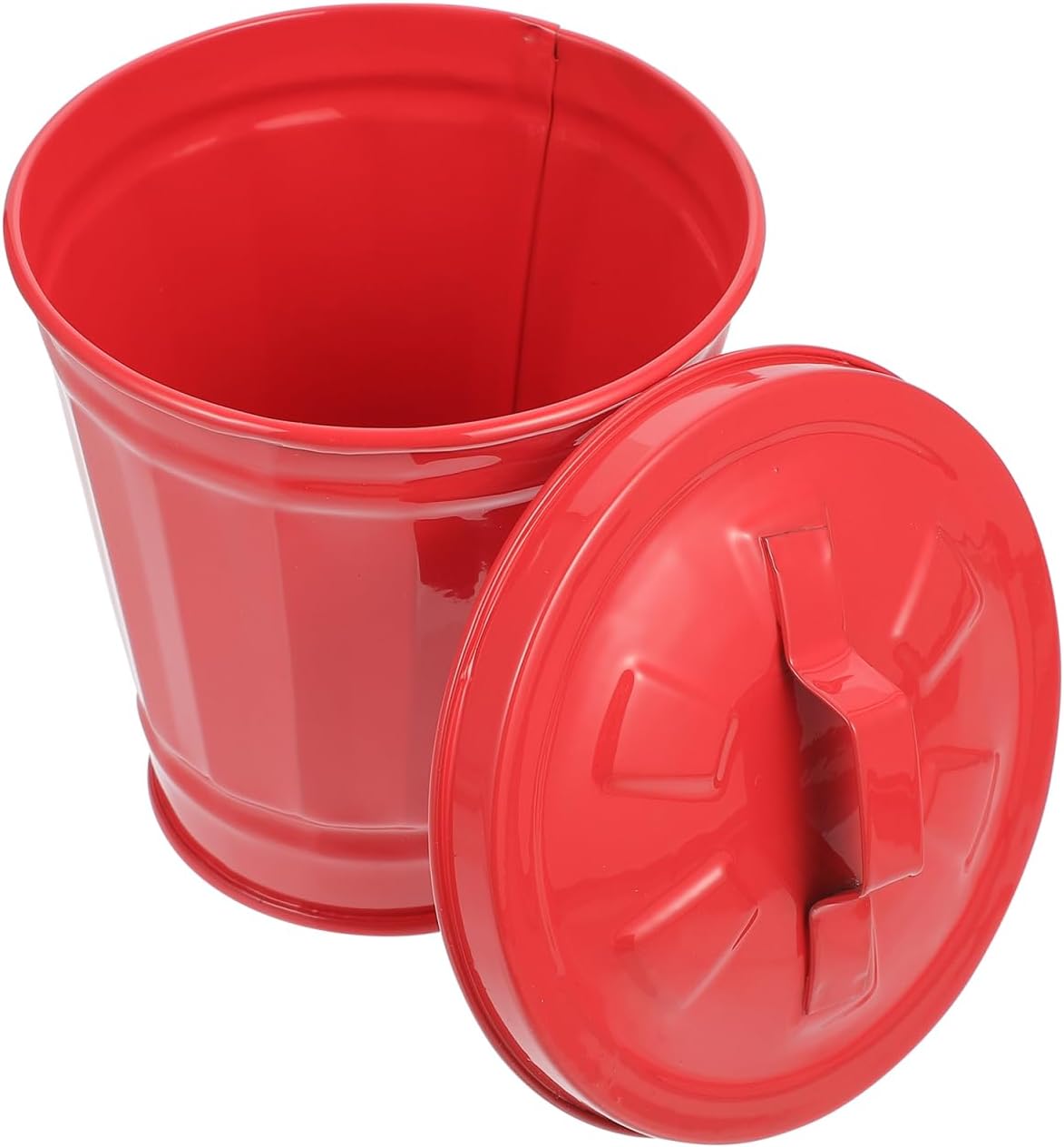 Hemobllo Mini Trash Can, Desktop Trash Can with Lid Small, Metal Wastepaper Basket for Home Kitchen Office Countertop (Red)