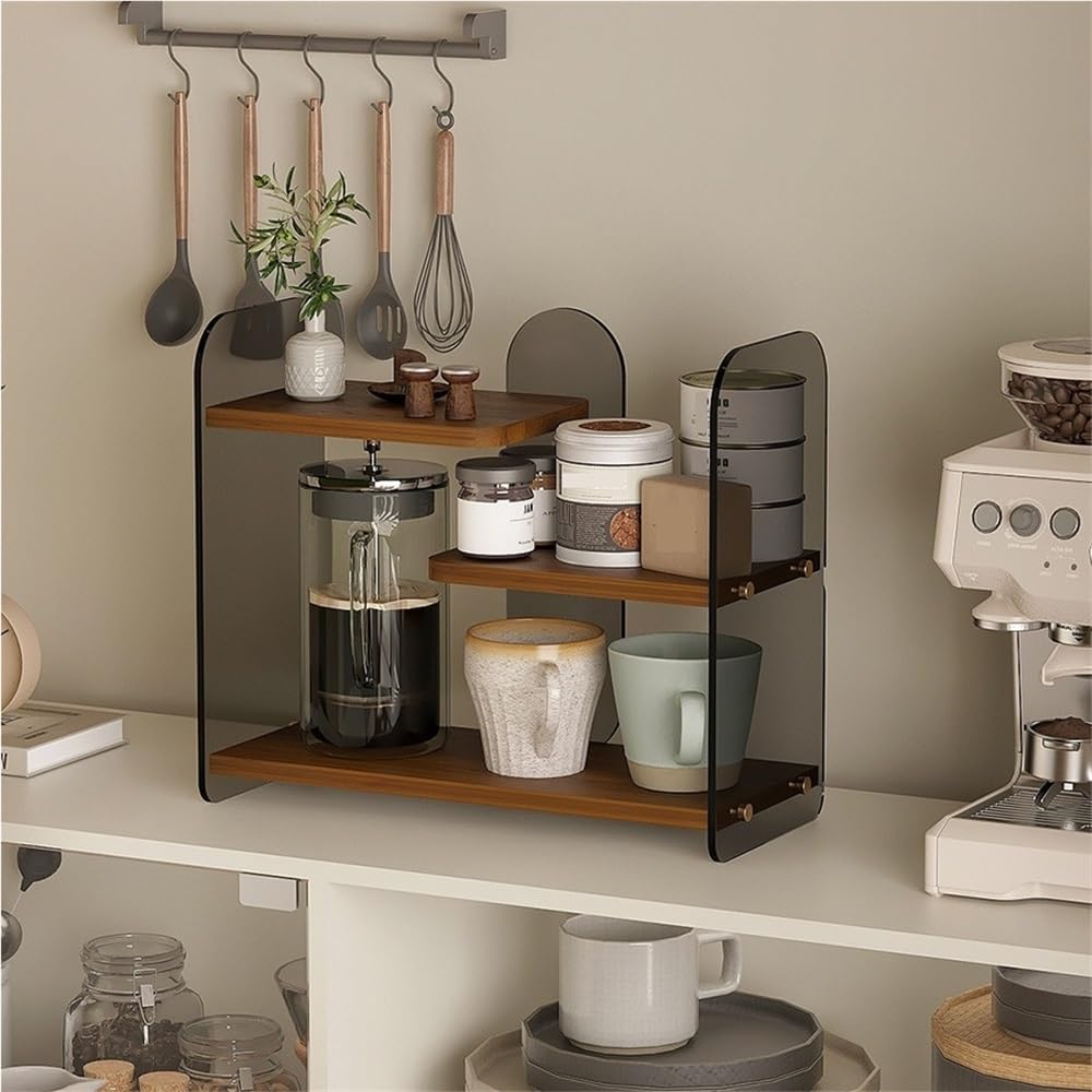 Multi-Layer Acrylic Shelf, Acrylic Coffee Mug Display Shelf, Coffee Cup Holder for Countertop, Desktop Storage Rack for Kitchen, Living Room, Bedroom, Bathroom