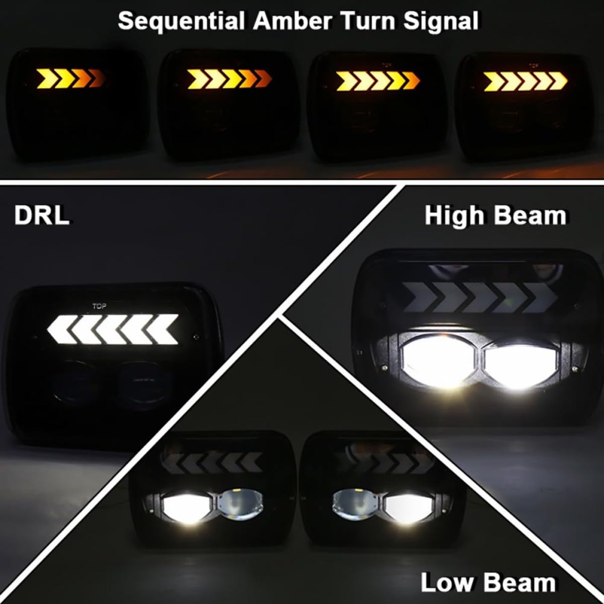 Alipis Faro Delantero LED 5x7 para Suv, Luz de Cruce y Carretera Intermitente Secuencial, Ip67, Aleación de Aluminio