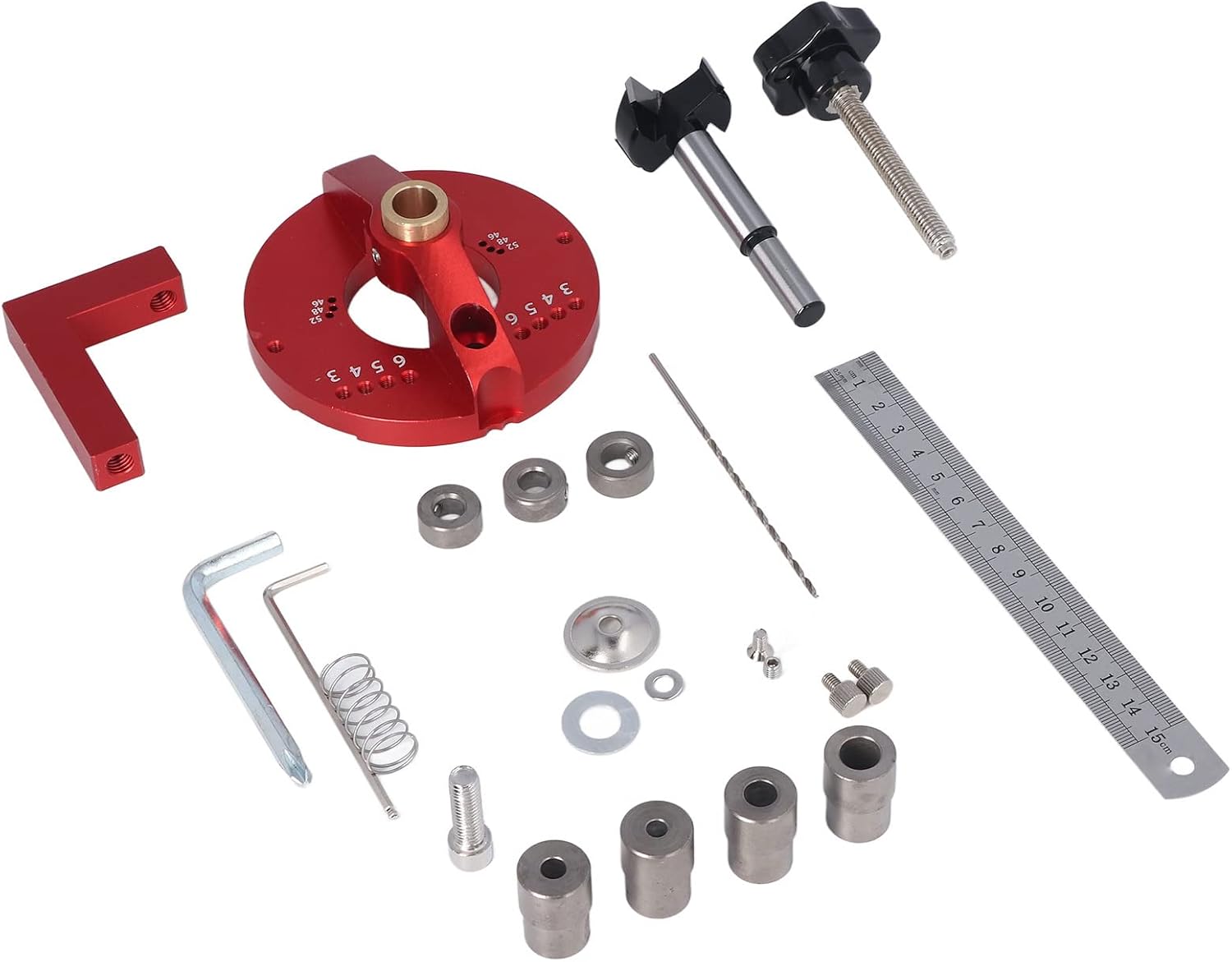 Door Hinge Jig, Aluminum Alloy Pocket Hole Jig Kit System with 8mm/15mm Hole Puncher Locator for Woodworking