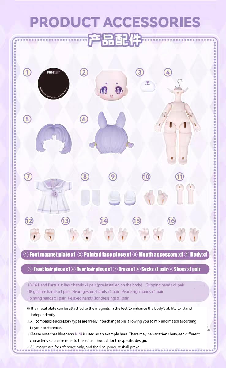 TOYVERSE COME4FREE BJD Bonnie Sweets seria przedszkolna, JiuJiu Pudding, edycja kolekcjonerska, 1 sztuka/14 cm, lalka BJD, ruchome lalki z ubraniami dla lalek, prezent urodzinowy, 15 lat i starsze