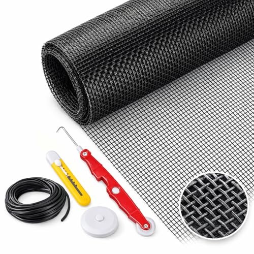 Window Screen Replacement Kit Width:48in Length:158 Fiberglass|Includes Full Set of Tools | Suitable for Windows, Screen Doors, and Courtyards | UV Resistant and Durable | Easy to Install