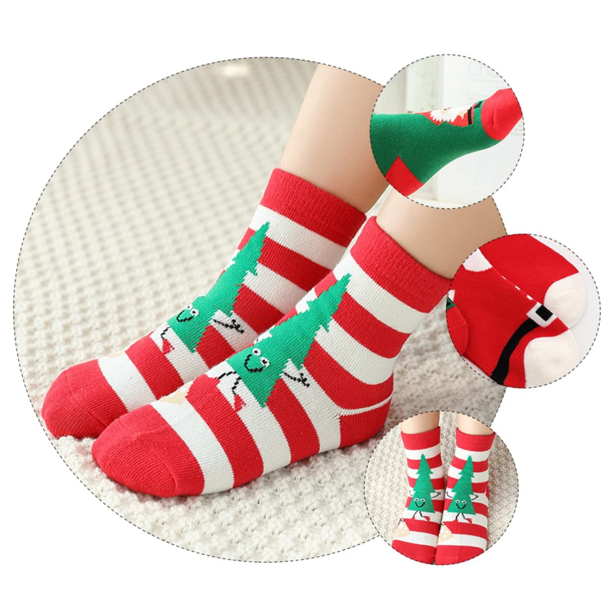 calcetines navideños alto Día festivo Navidad calcetines con navideños de calcetín de protección contra el frío medias de algodón rojo
