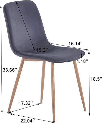 Miniatura 3 de asunflower Juego de 4 sillas de comedor grises de terciopelo, modernas sillas de comedor tapizadas con patas de metal (4 sillas grises)