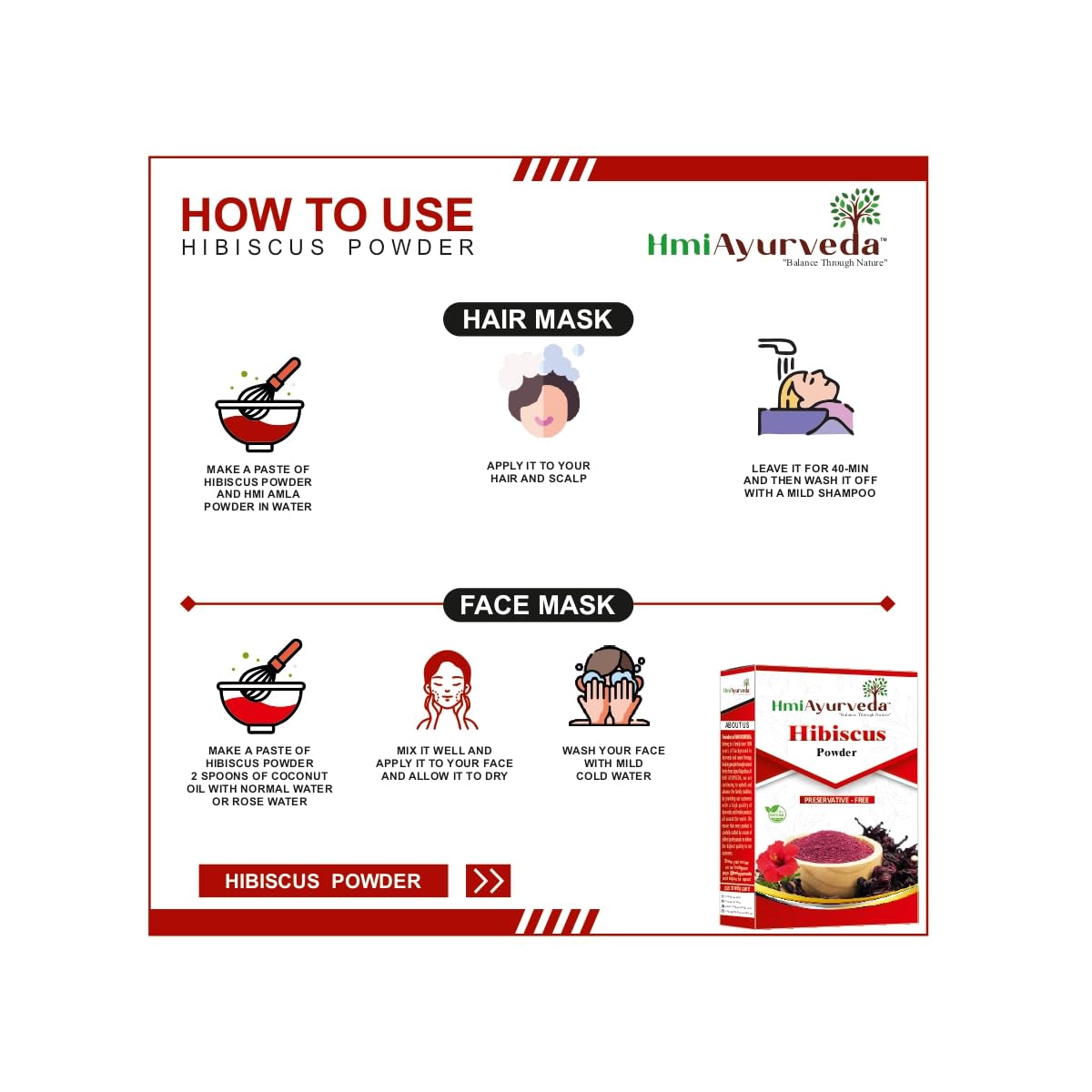 HMI AYURVEDA Neem Leaf + Hibiscus Powders Combo 100% Natural for Hair & Growth (2 Packets, 200 gm each) Anti Dandruff Hair Care Combo (Neem Powder and Hibiscus Powder Combo) 2