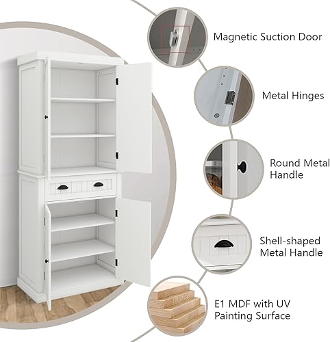 Miniatura 4 de GOAWGO Armario de almacenamiento de despensa de cocina con puertas y estantes, armario de cocina independiente con cajón, armario de despensa de