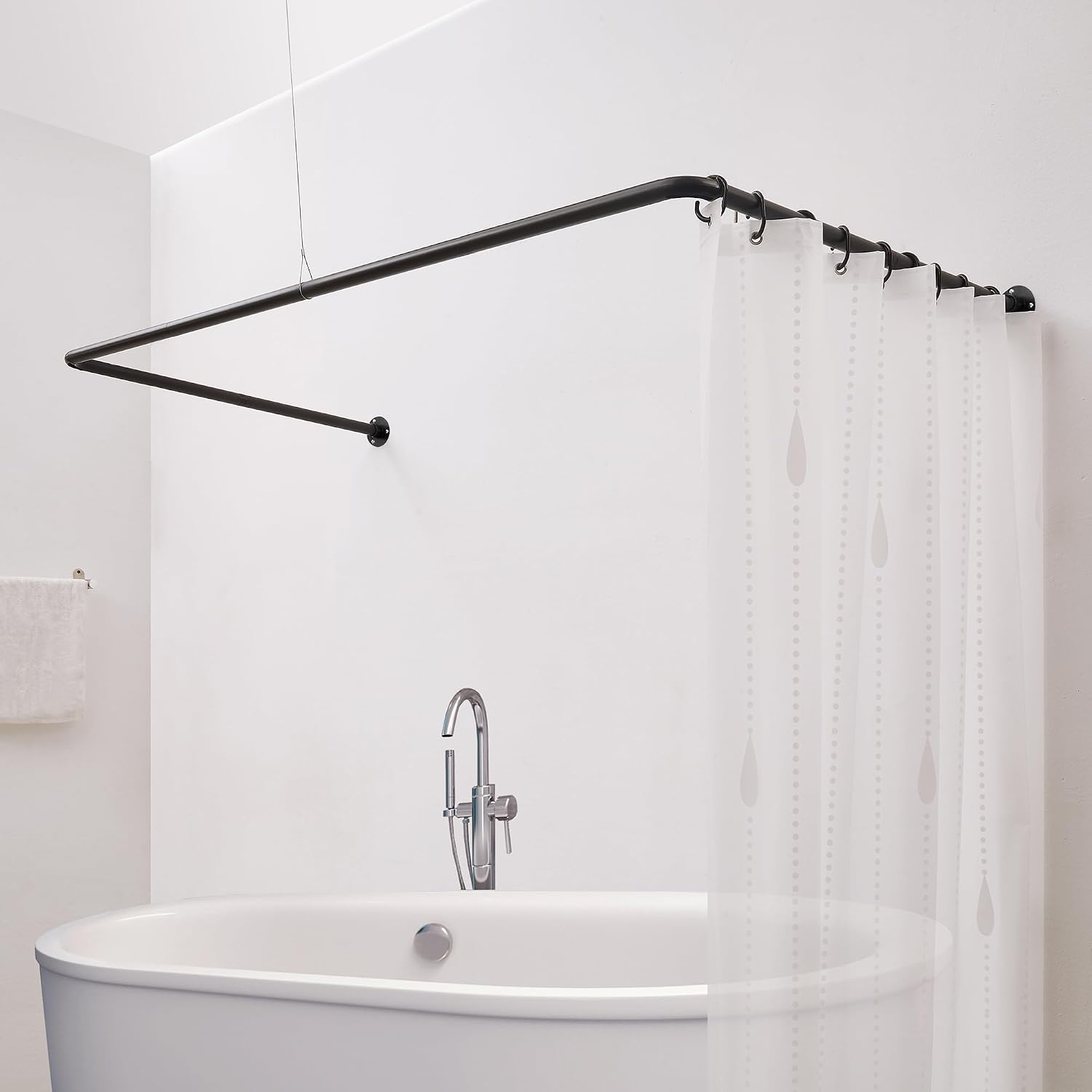 U Shaped Shower Curtain Rod, Adjustable [23.6"-52"]x[15.2"-78.2"]x[23.6"-52"] Heavy Duty Outdoor Shower Pole for Bathroom Bathtub with 12 Hooks & Ceiling Support