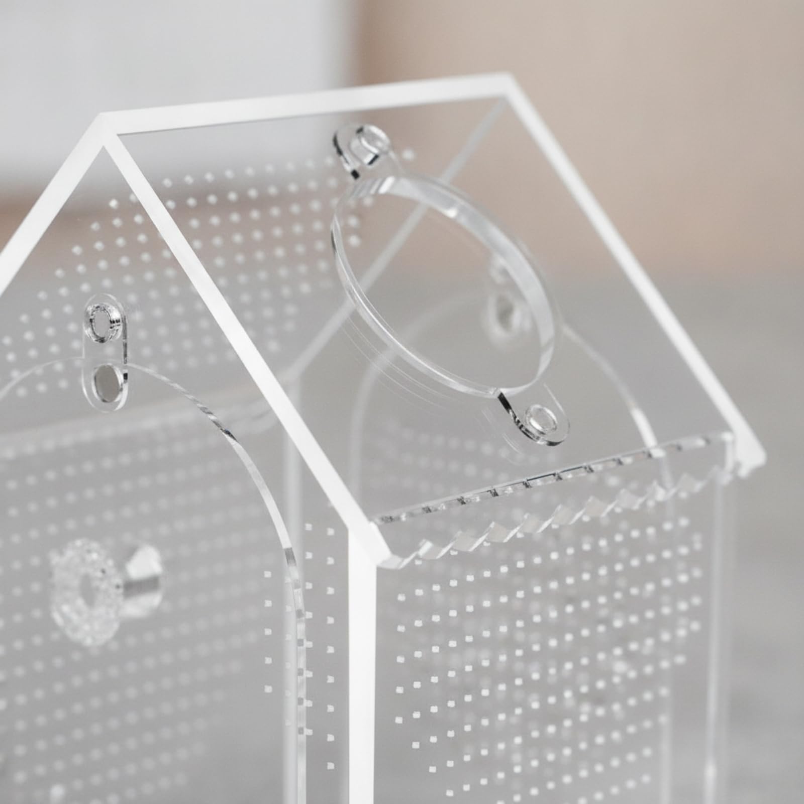 Terrario Acrílico para Reptiles Caja Hábitat Vivario Transparente con Diseño de Techo a Puerta Delantera y Orificio de Comida Base Rígida para, 5.7x5.7x9 Pulgadas