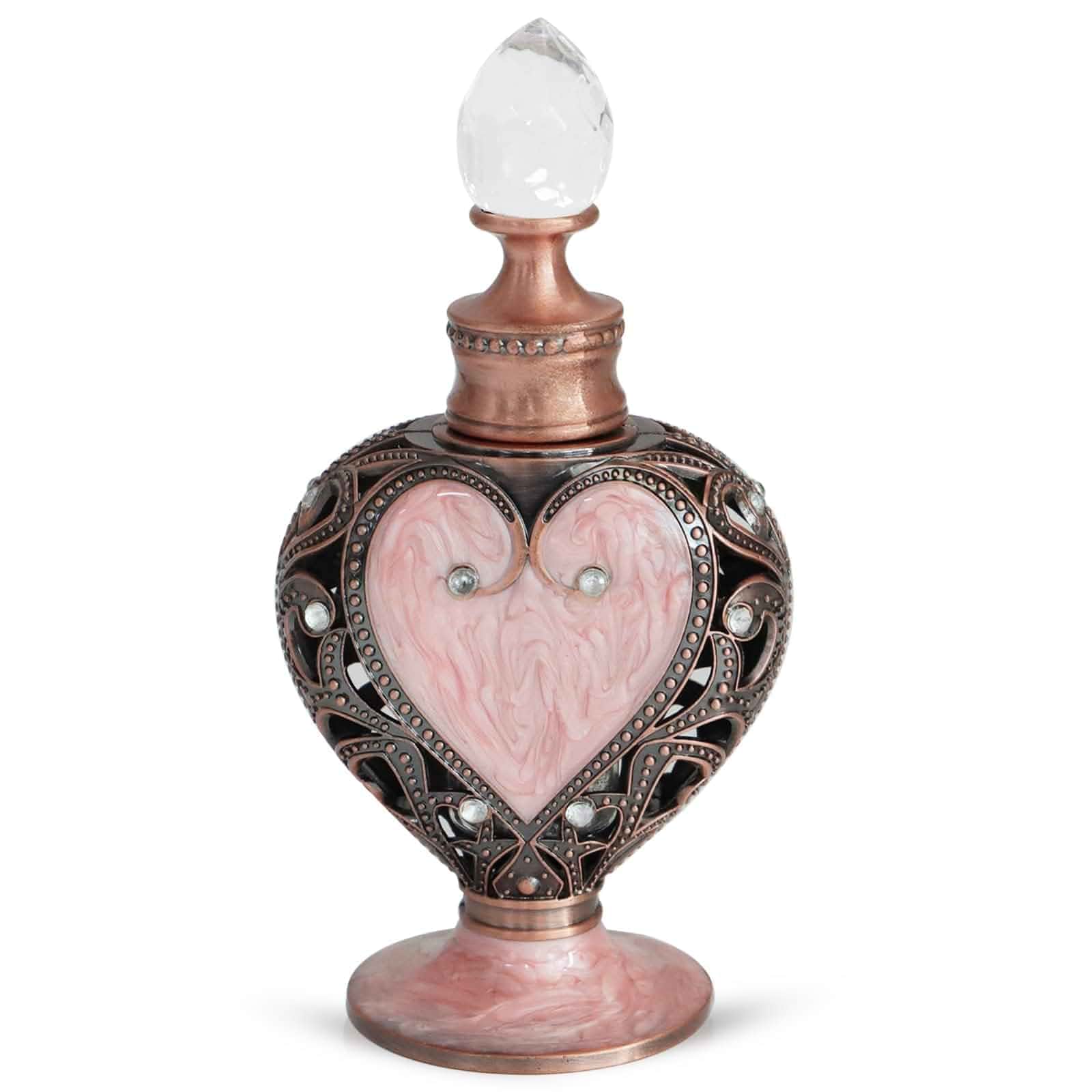 LRTJ Jeweled Vintage Glass Perfume Bottle Heart Shape Enameled Empty Refillable Perfume Bottle Fragrance Containers（Pink） Glass