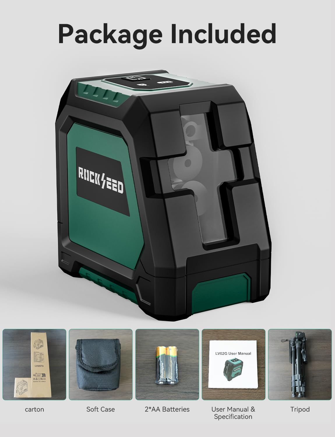 RockSeed Livella Laser a Doppio Modulo con 1,2m Treppiede,Livella a Linea Autolivellante, Raggio Verde Orizzontale e Verticale a 150°, 2 Batterie AA, per la Decorazione Domestica/fai da te/Cantiere