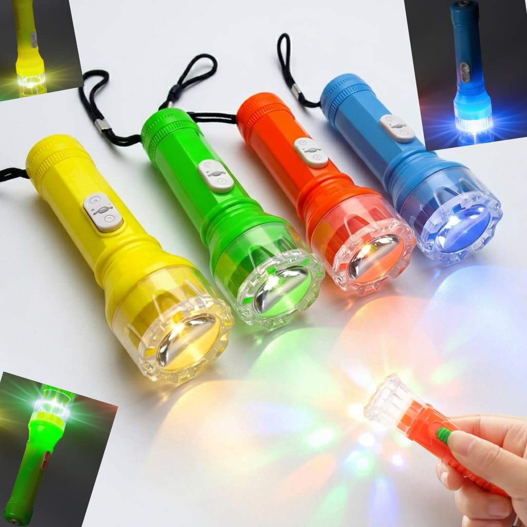 (Pack Of 4) Kids LED Flashlight Torch Children Torch Set, Battery Operated Kids Torch Light Toy, Mini Flashlight Keychain, Multicolour Pocket Flashlight For Boys Girls, Return Gift, Camping Travel-image-37