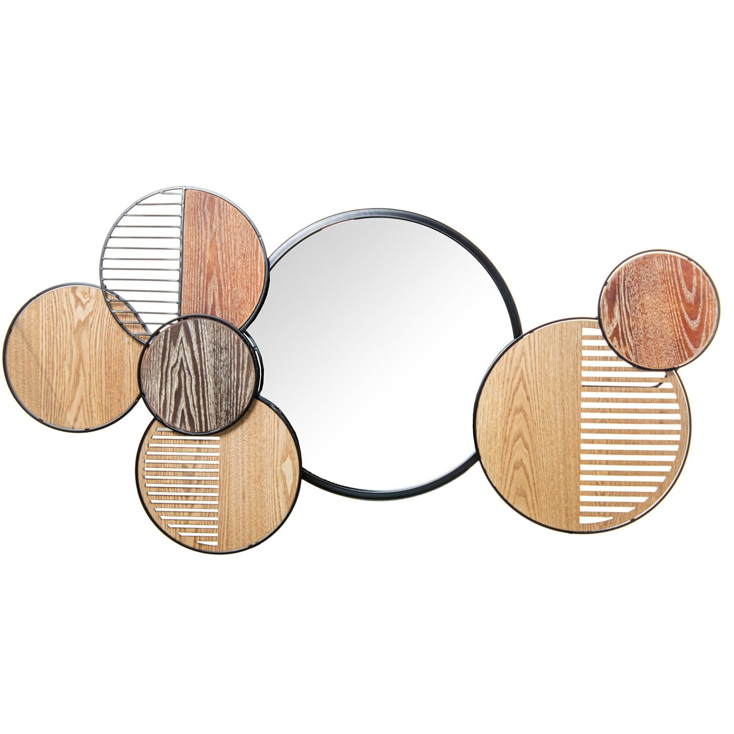 DRW Espejo de pared con Aplique en marrones y Negro 4.5x123x63 cm