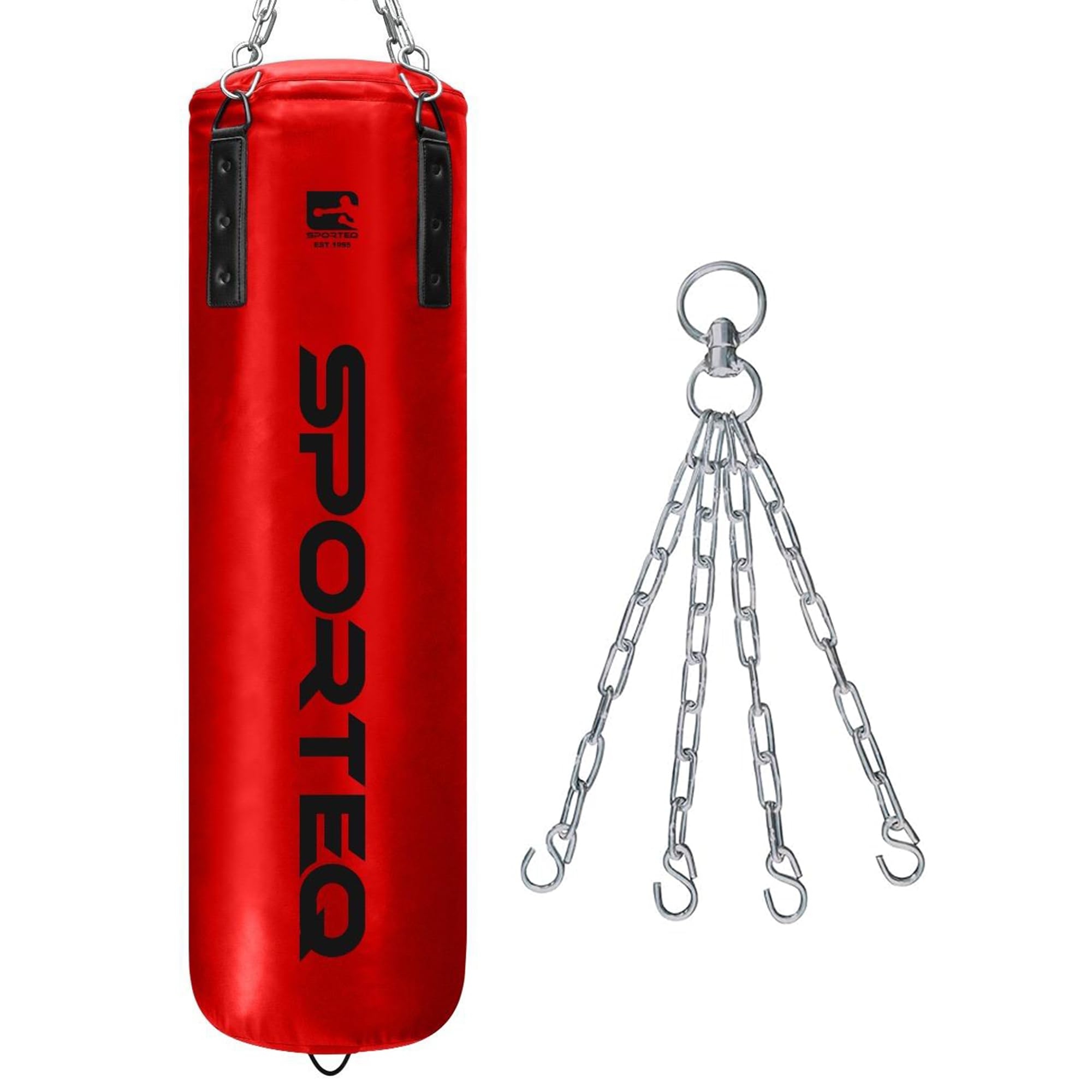 Sporteq Dyno Heavy Boxing Filled Punching Bag 3FT, 4FT & 5FT for All Ages & Genders | Martial Arts Kickboxing Muay Thai Karate | Home & Commercial Gym Use (Red, 4FT)