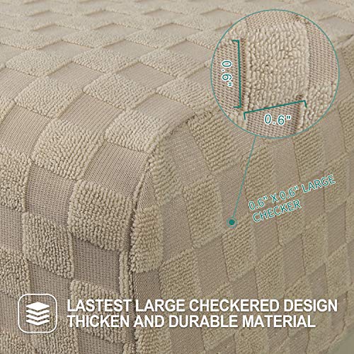 Image of YEMYHOM 4 Pieces Stretch Recliner Slipcover Jacquard Recliner Chair Cover with Side Pocket Anti-Slip Fitted Recliner Cover Couch Furniture Protector with Elastic Bottom (Recliner, Khaki)