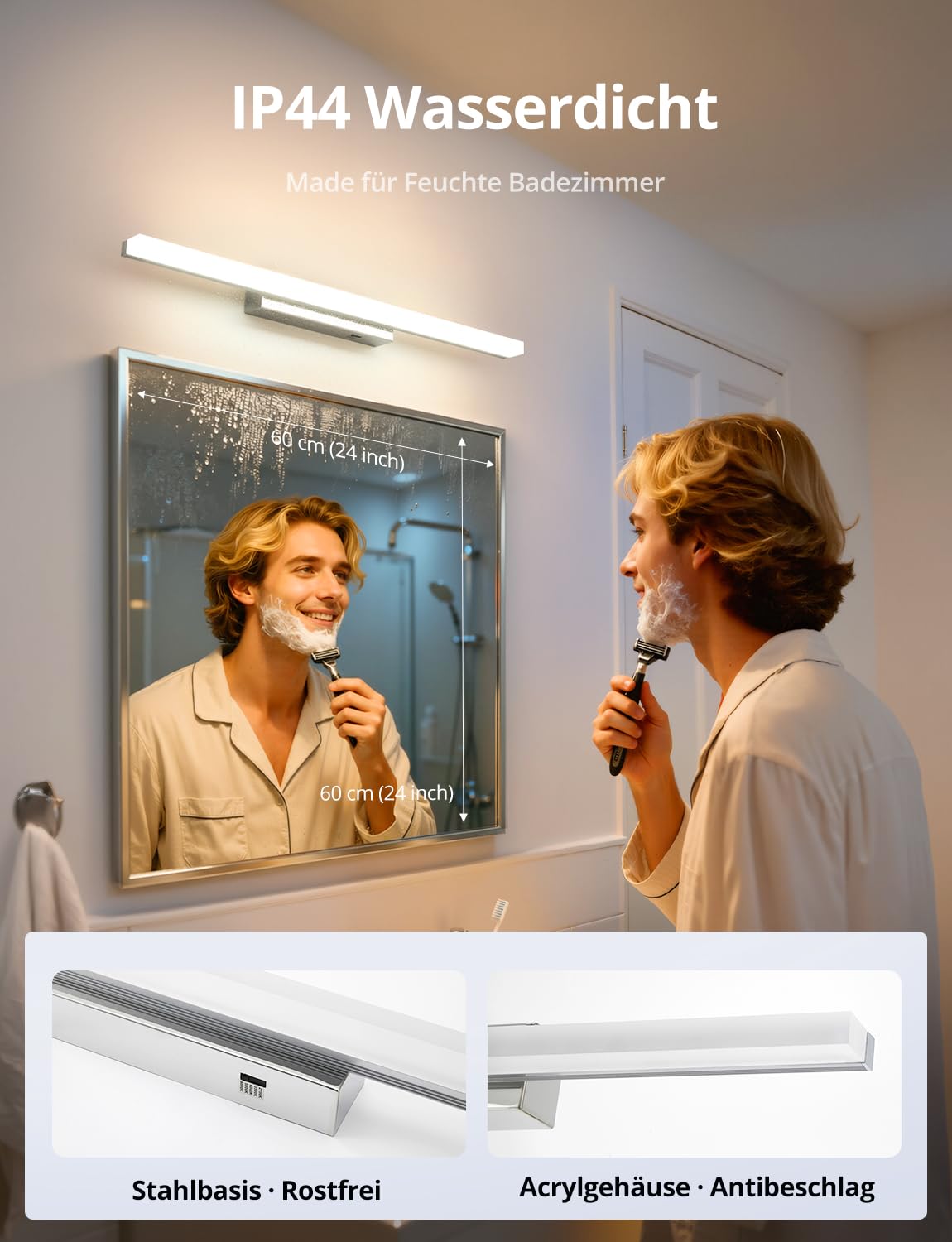 Combuh Spiegelleuchte Bad 60cm Spiegellampe Badezimmer LED Spiegelschrank Beleuchtung, Flexibeles Licht für Jeden Moment 5 Farbtemperaturen IP44 Lampe über Spiegel 230v Warmweiß Neutralweiss Kaltweiss