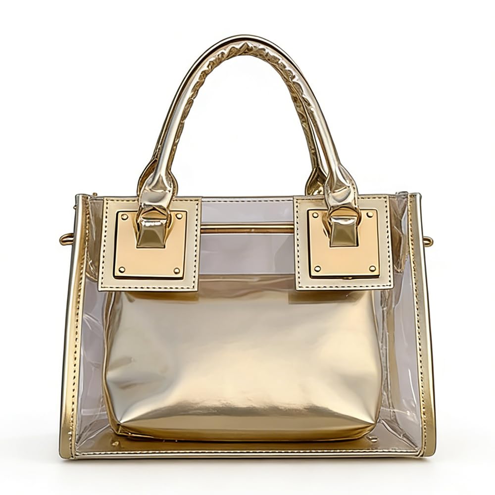 Clear Transparent Crossbody Bag for Women 2Pcs Purse Lightweight PVC Satchel Shoulder Handbag for Beach Travel Daily