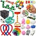 24 PCs Sensory Fidget Stress Relief Calming Toys Liquid Motion Timer; Grape Ball; Squeeze DNA Ball; Flippy Chain; Mesh Marble; Mochi Squishy for Kids and Adults for ADHD Autism Anxiety Therapy Toys