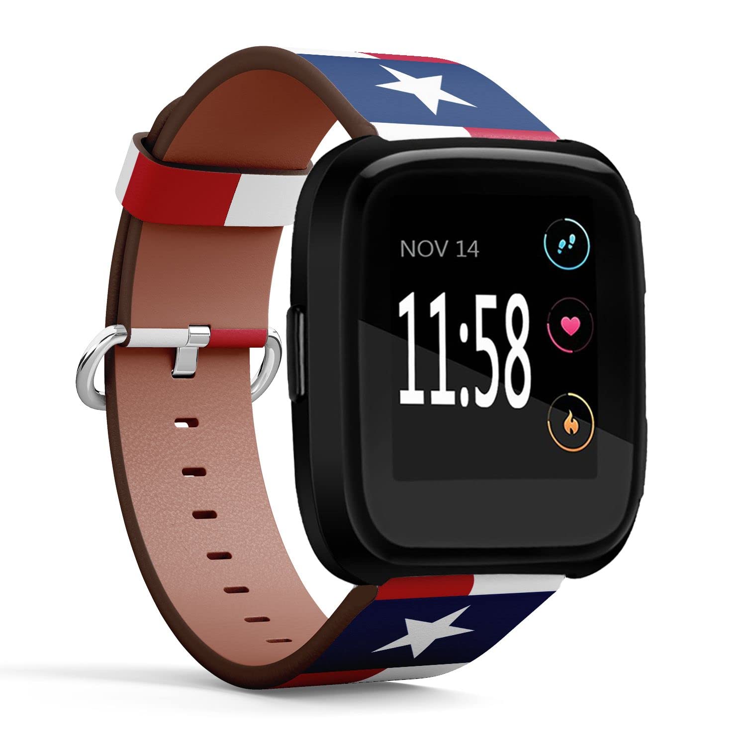 Compatible with Fitbit Versa 2 / Versa/Versa Lite/Versa SE Patterned Leather Replacement Band (State Flag Of Texas)