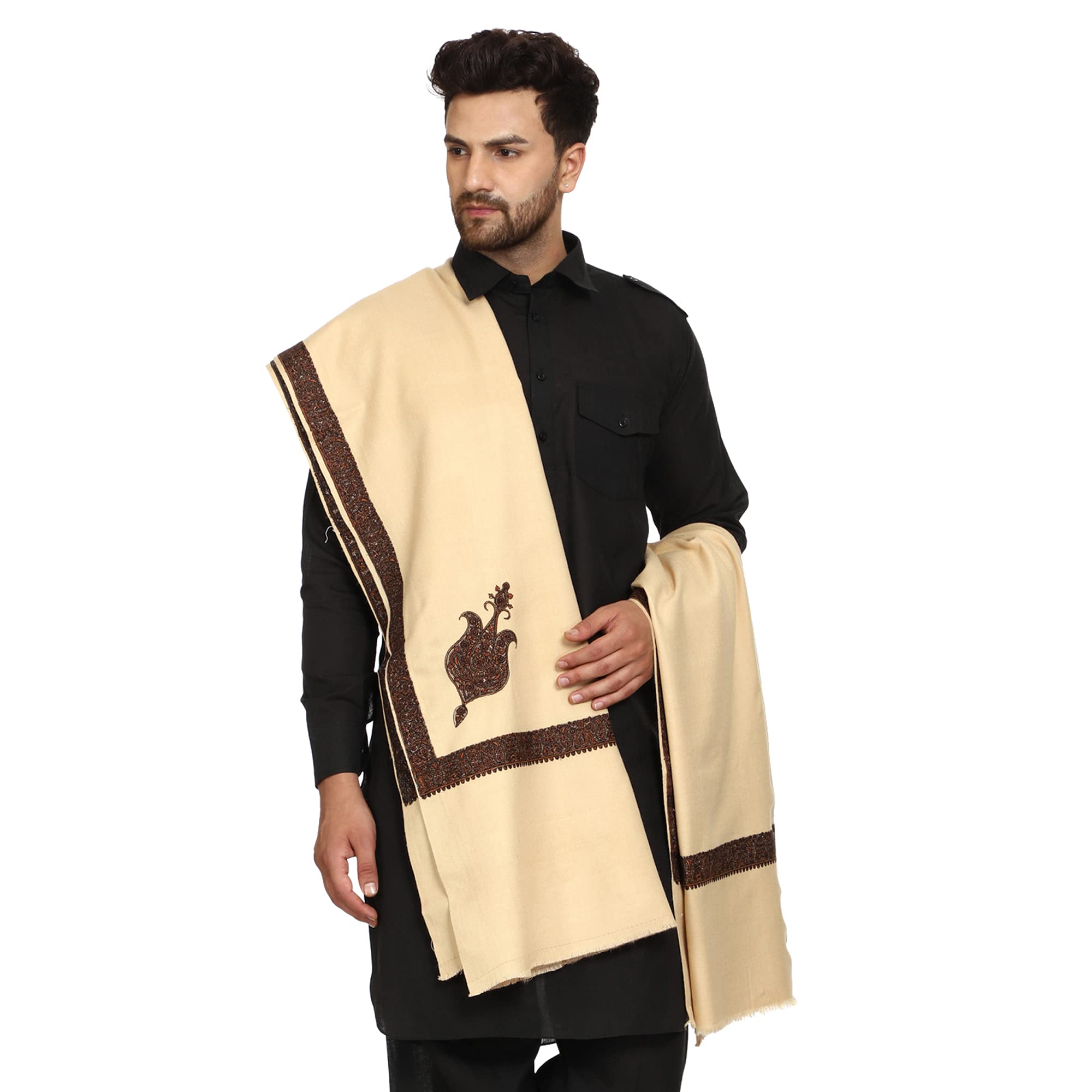 SWI WITH LABEL Men's Kashmiri Embroidered Wool Shawl