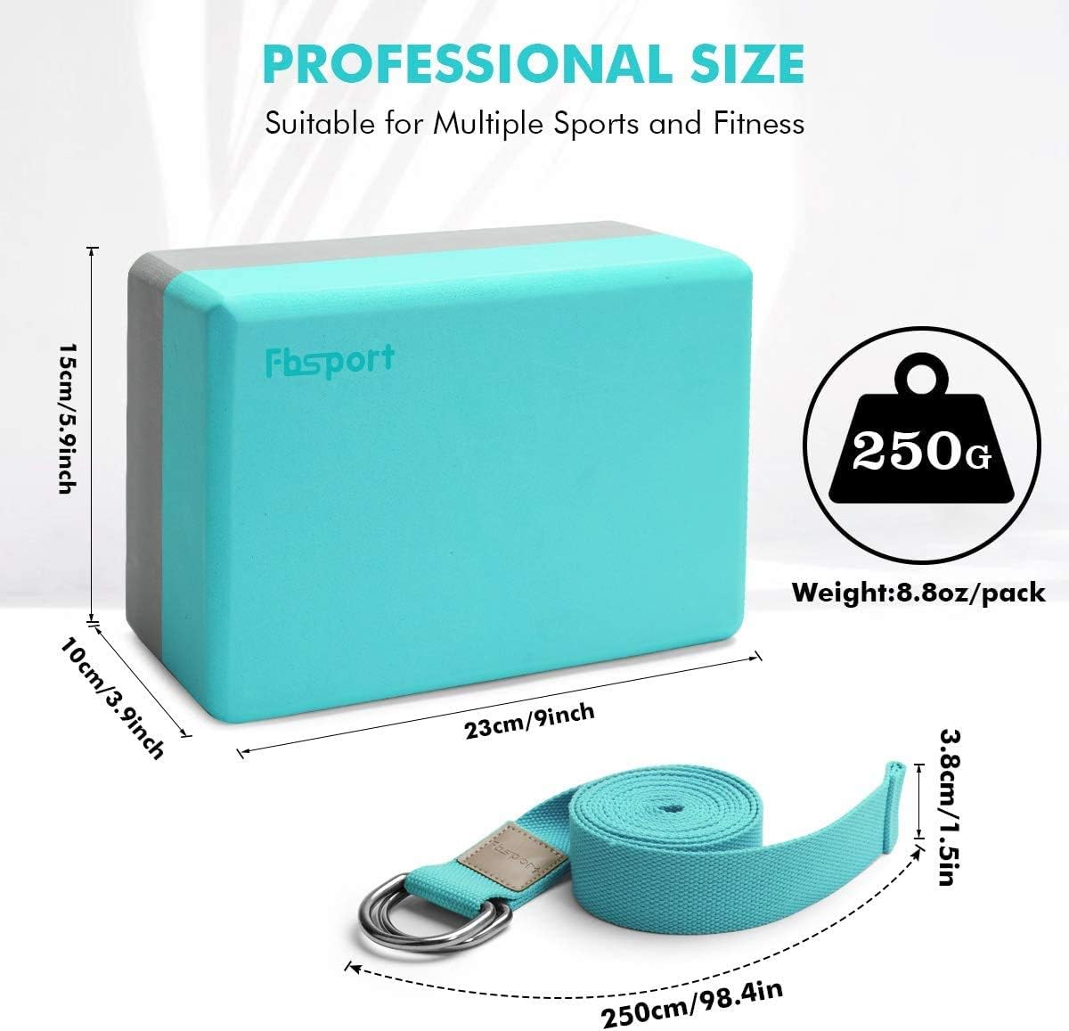 FBSPORT Yoga Block 2 Pack with Yoga Strap, High Density EVA Foam Block, Non-Slip Surface for Yoga, General Fitness, Pilates, Stretching-9" x 6" x 4" : Sports & Outdoors