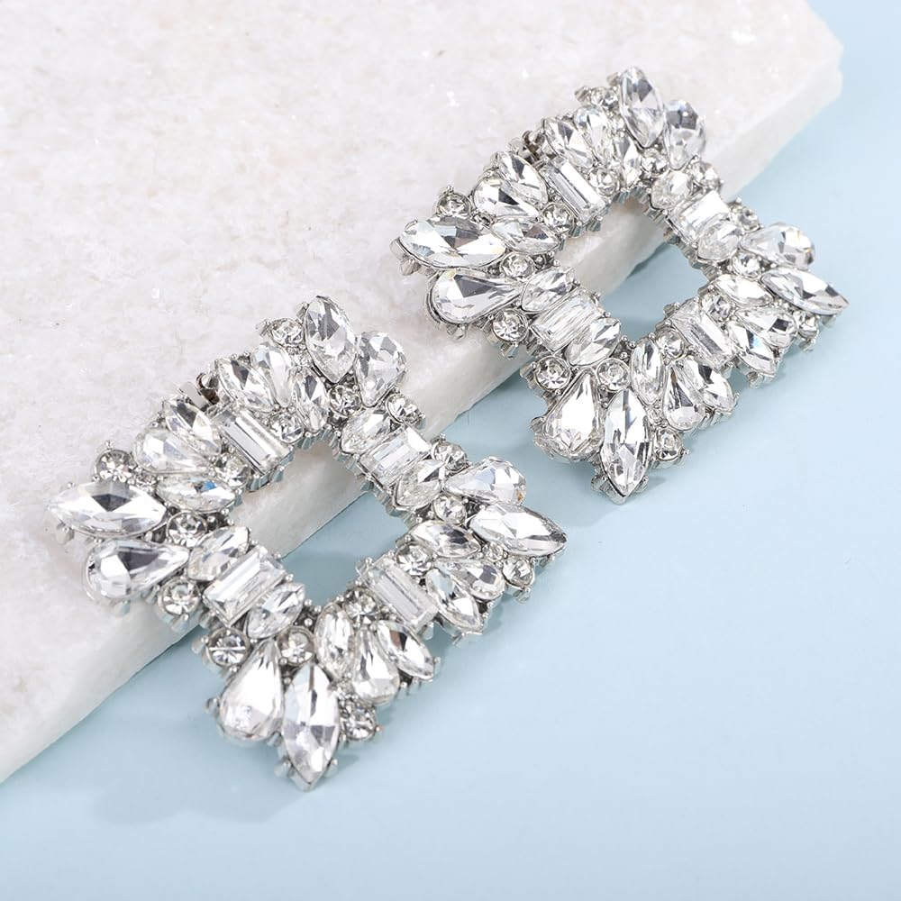 Jumwrit 2Pcs Silver Square Crystal Bridal Shoe Clips for Women Removable Sparkly Rhinestone Shoe Buckles Wedding Party Prom Shoe Charms for Heels Flats Decorative Shoe Decoration Accessories image 5