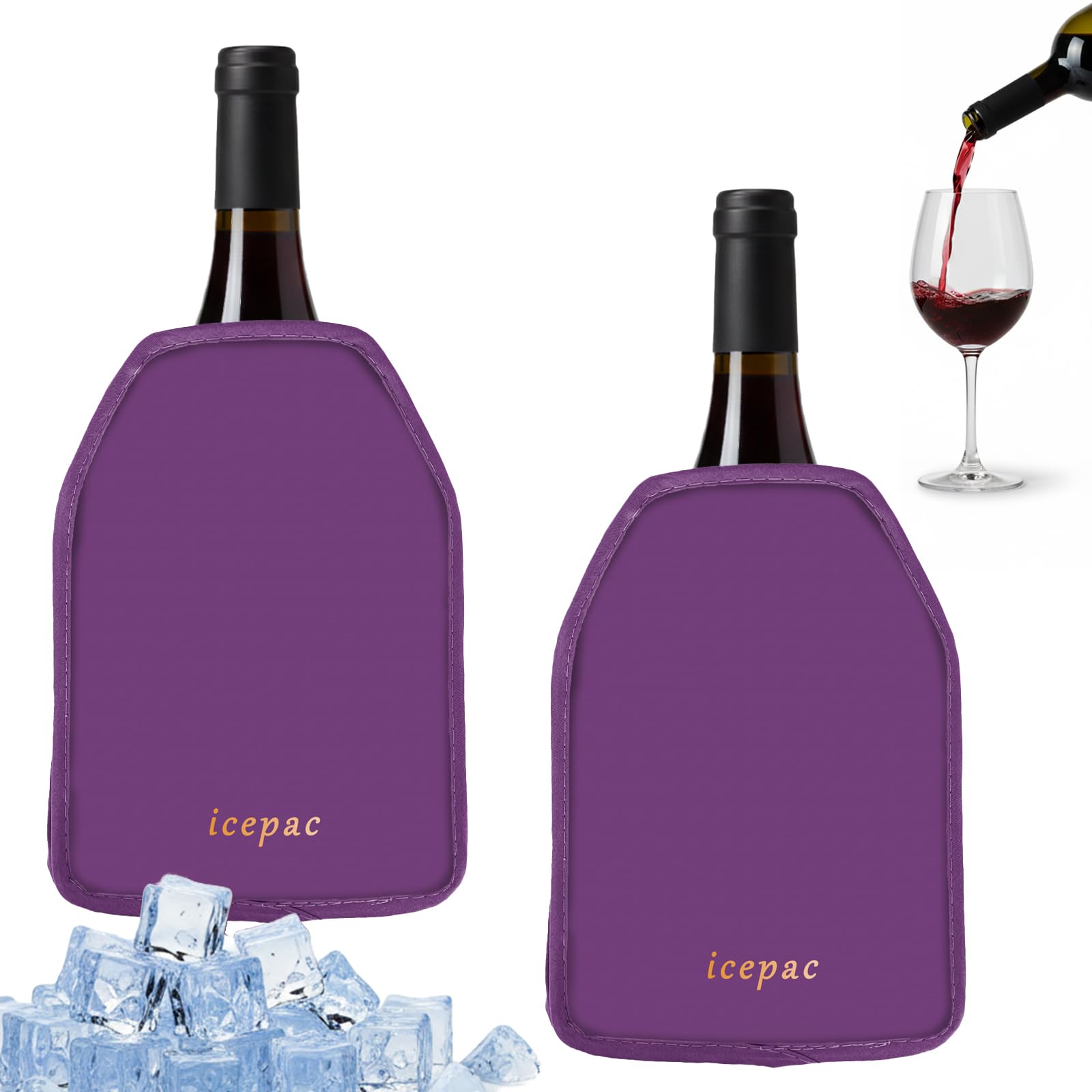 Wine Cooler Sleeve, Wine Bottle Gel Cooler Sleeve Freezer Chiller, Long Lasting Keep Wine Cool and Chill Sleeve for Prosecco Champagne Beer Wine Bottles(2PCS Purple)