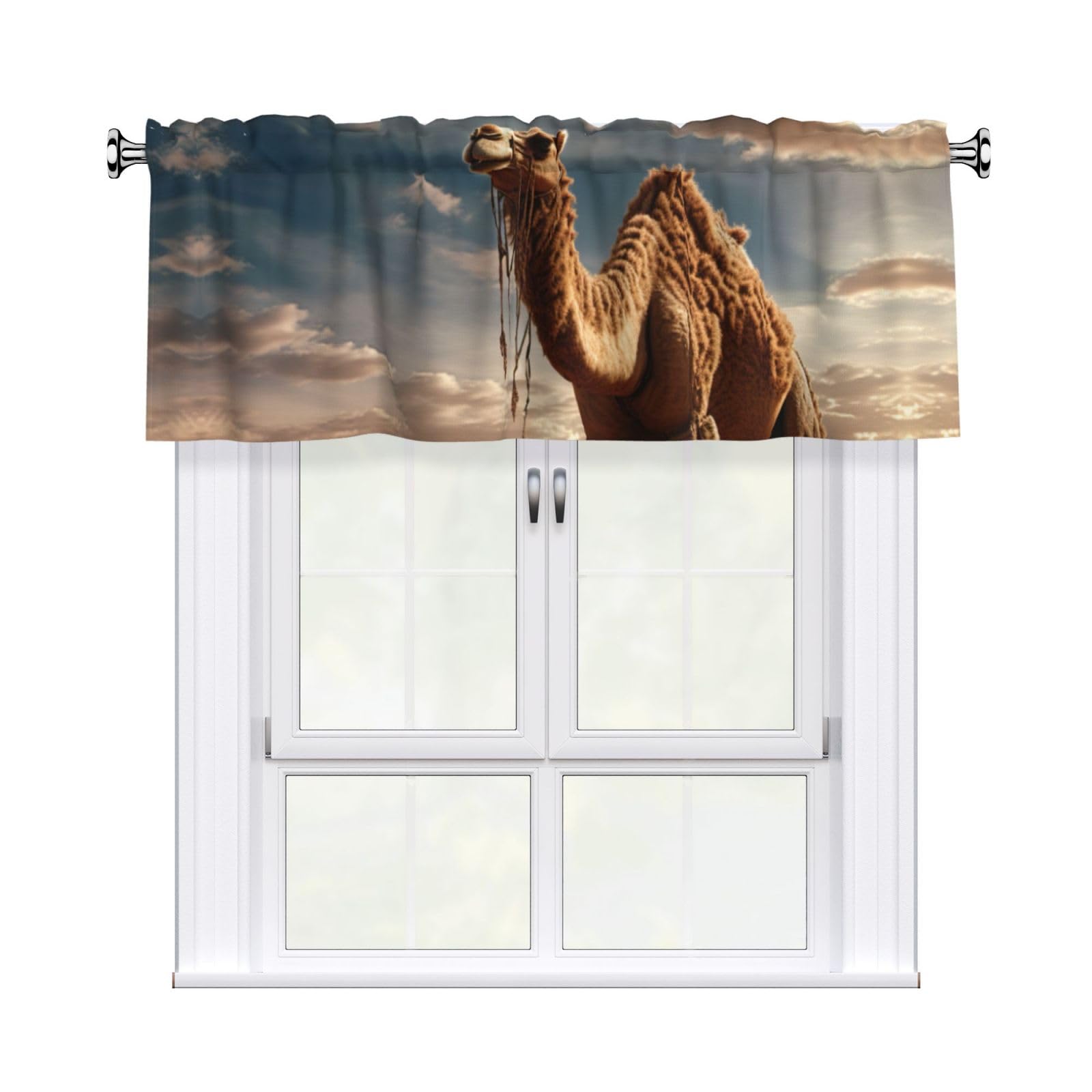 YaWea Desert Sand Camel Print Short Curtains Valance, 54x18in Window Treatment with Rod Pocket, for Kitchen,Bathroom,Bedroom