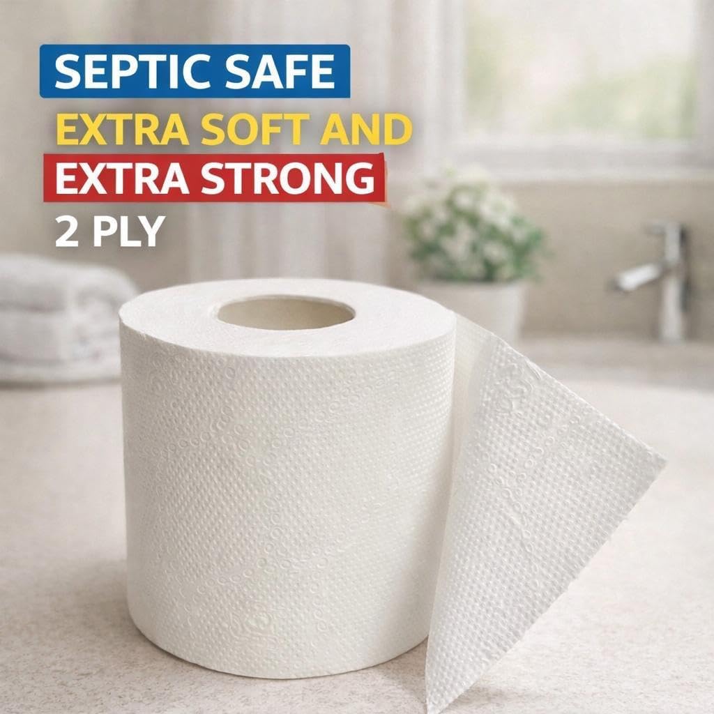 Toilet Tissue – 100% Virgin Wood Pulp, Strong & Absorbent. 48 Roll, 12000 Sheets