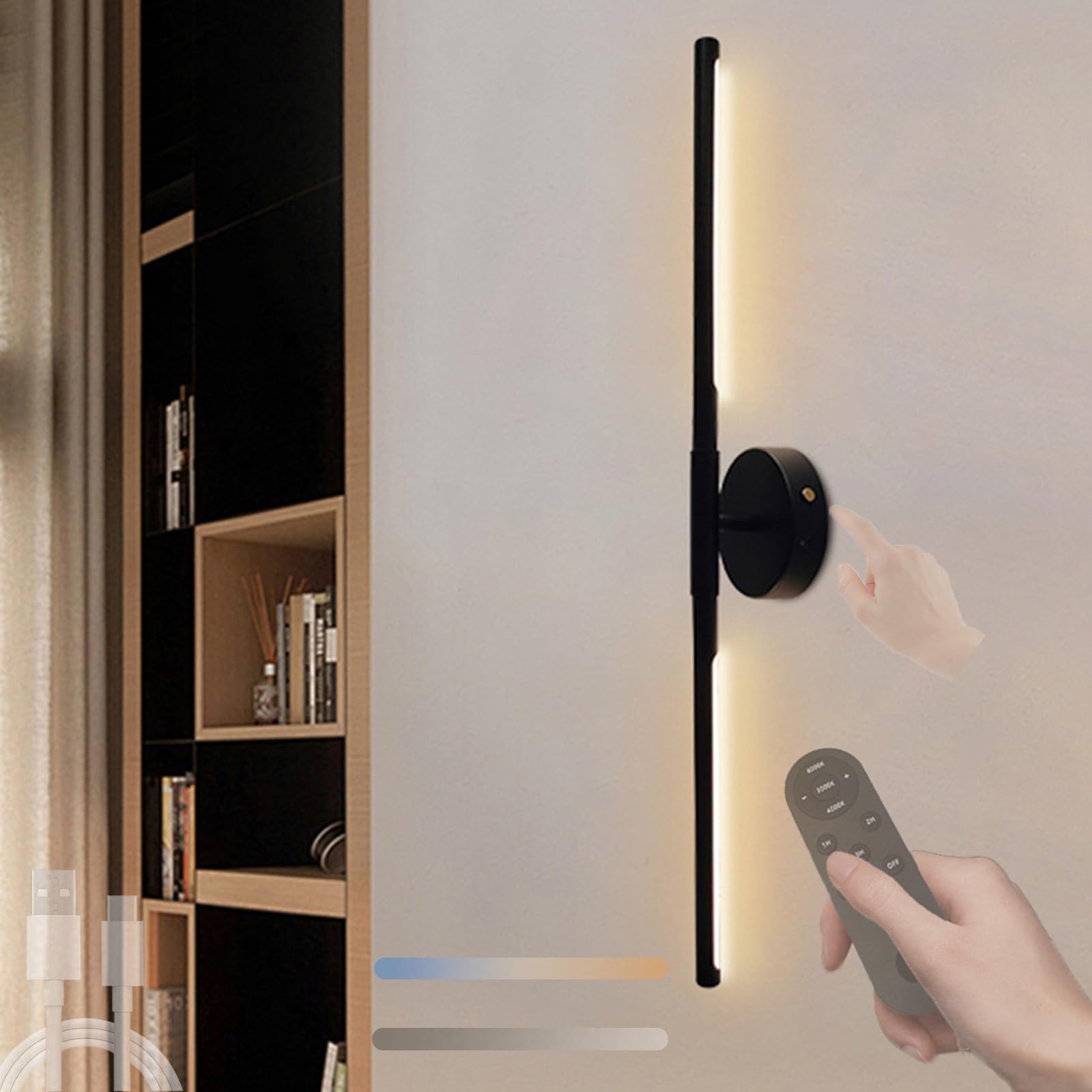 HCZKIUJY Wall Lamps LED Wall Light with Wall Lamp USB Wall Sconce 350° Rotation Wall Lighting Long for Living Room Corridor (72cm-2 Packs)