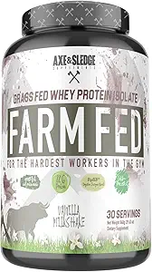 Axe & Sledge Supplements Grass-Fed Whey Protein Isolate, Digestive Enzymes, 22 Grams Protein, 30 Servings, Vanilla Milkshake