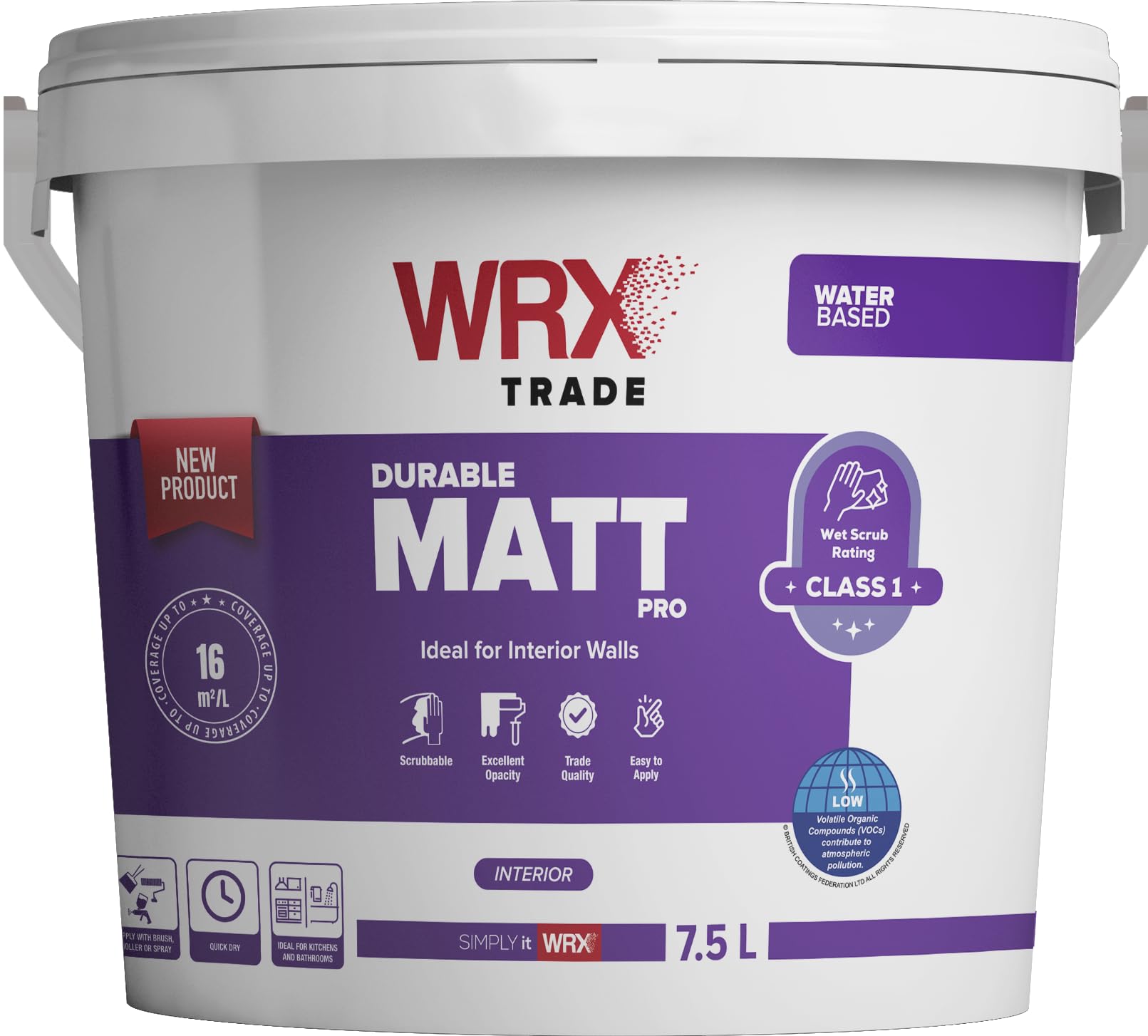 WRX Trade Durable Matt Pro – Premium Quality Water-Based Scrubbable Interior Matt Finish Paint for Walls and Ceilings White (7.5 Liters)