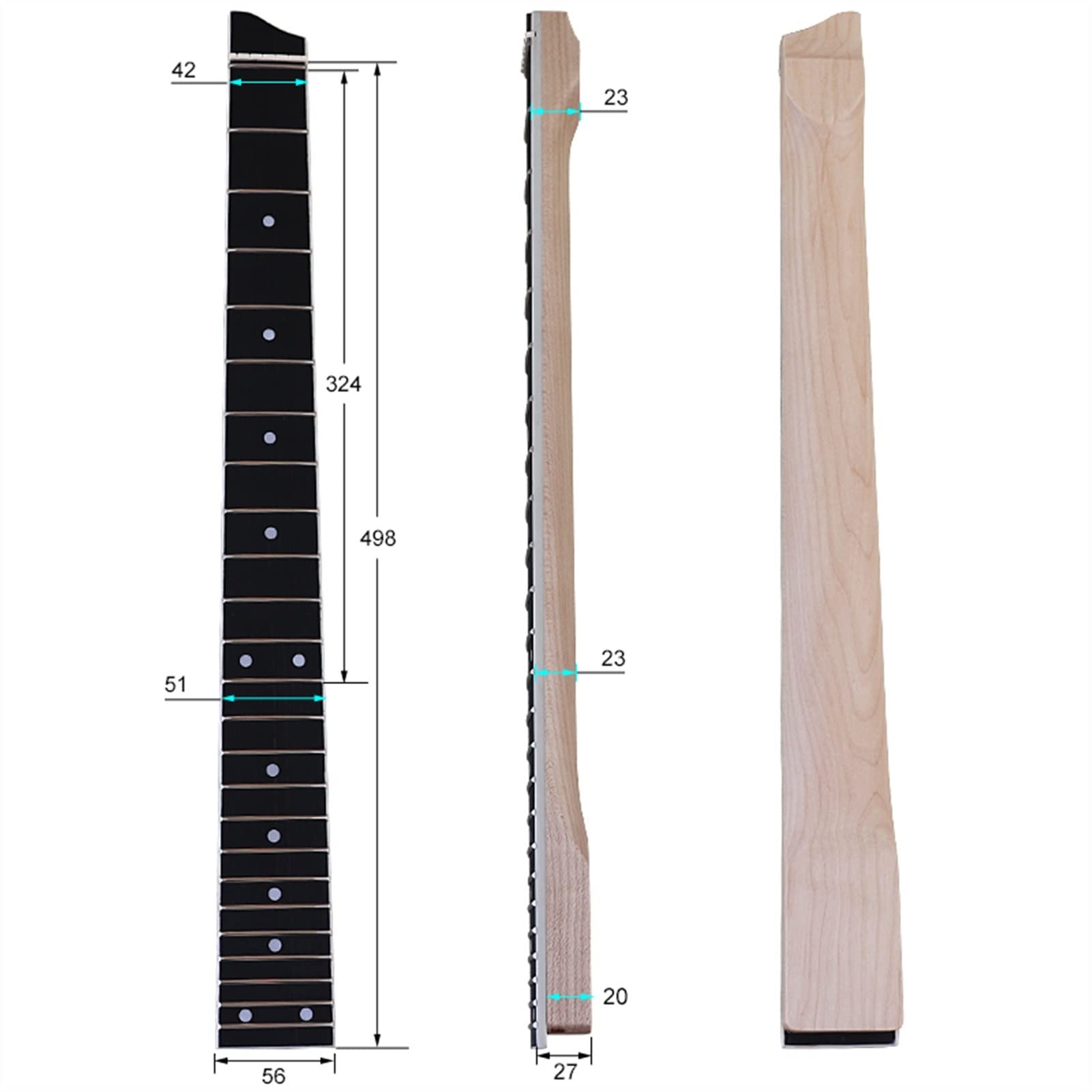 FLFL Negozio della Chitarra del Collo della Chitarra Elettrica Senza Testa Senza Testa 24 Frets Larghezza Naturale 5.6 Cm Manico Chitarra incompiuto