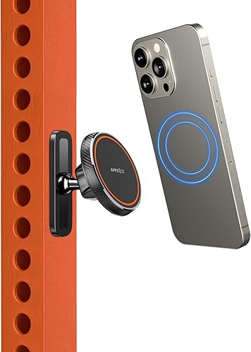 APPS2Car Soporte magnético para teléfono para gimnasio, base de aleación y rótula, se fija a superficies metálicas, soporte magnético dual para