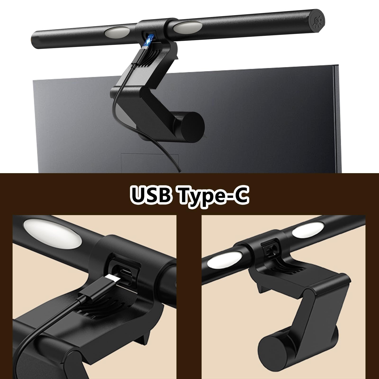 PAPOBO Monitor-Lichtleiste, Schreibtischlampe mit Fernbedienung, USB-betriebene LED-Dual-Lichtquelle, einstellbare Farbtemperatur, Augenpflege, platzsparende Bildschirm-Lichtleiste für Heimbüro-Arbeit