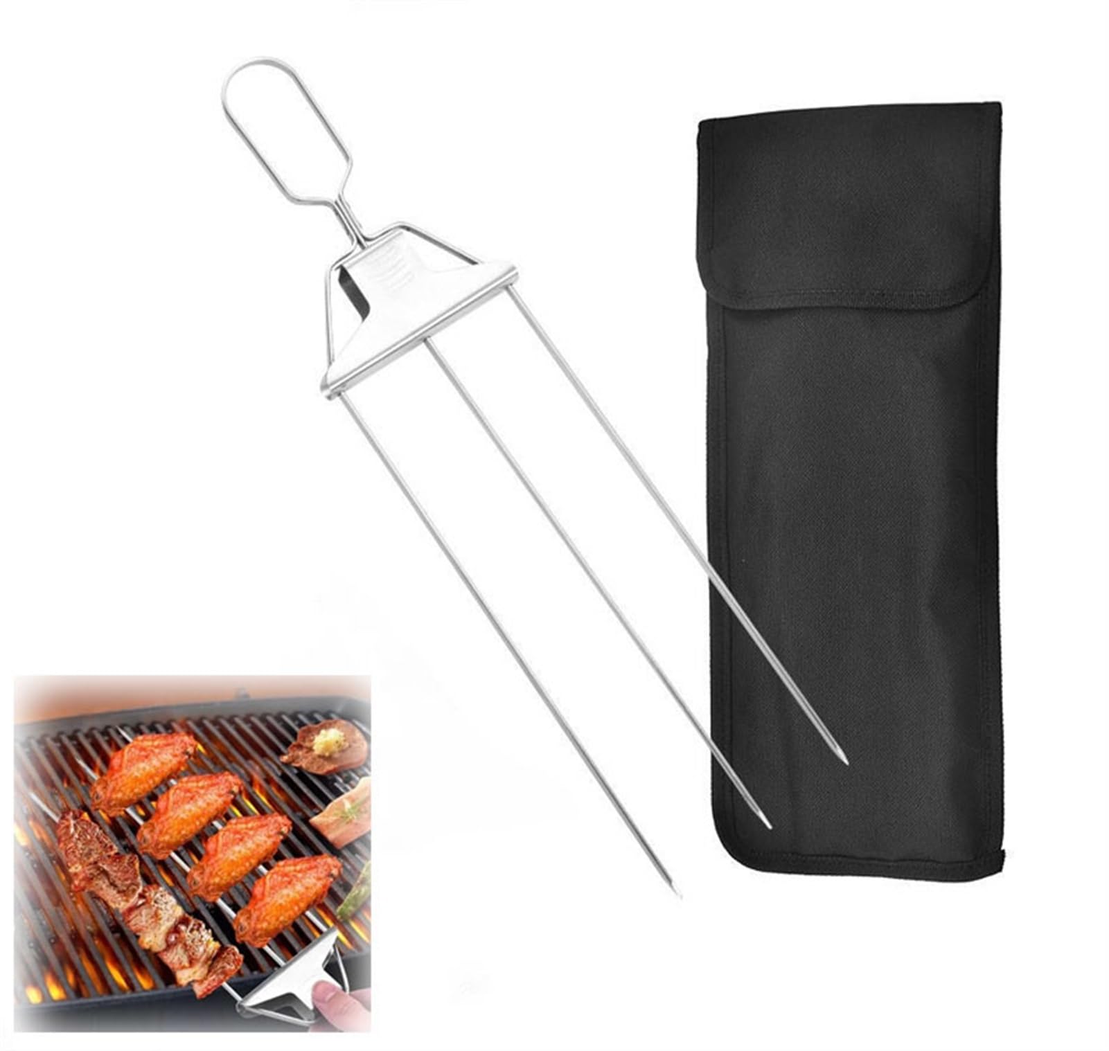Brochettes à 3 broches anti-glisse en acier inoxydable pour cuire vos viandes sans pivoter