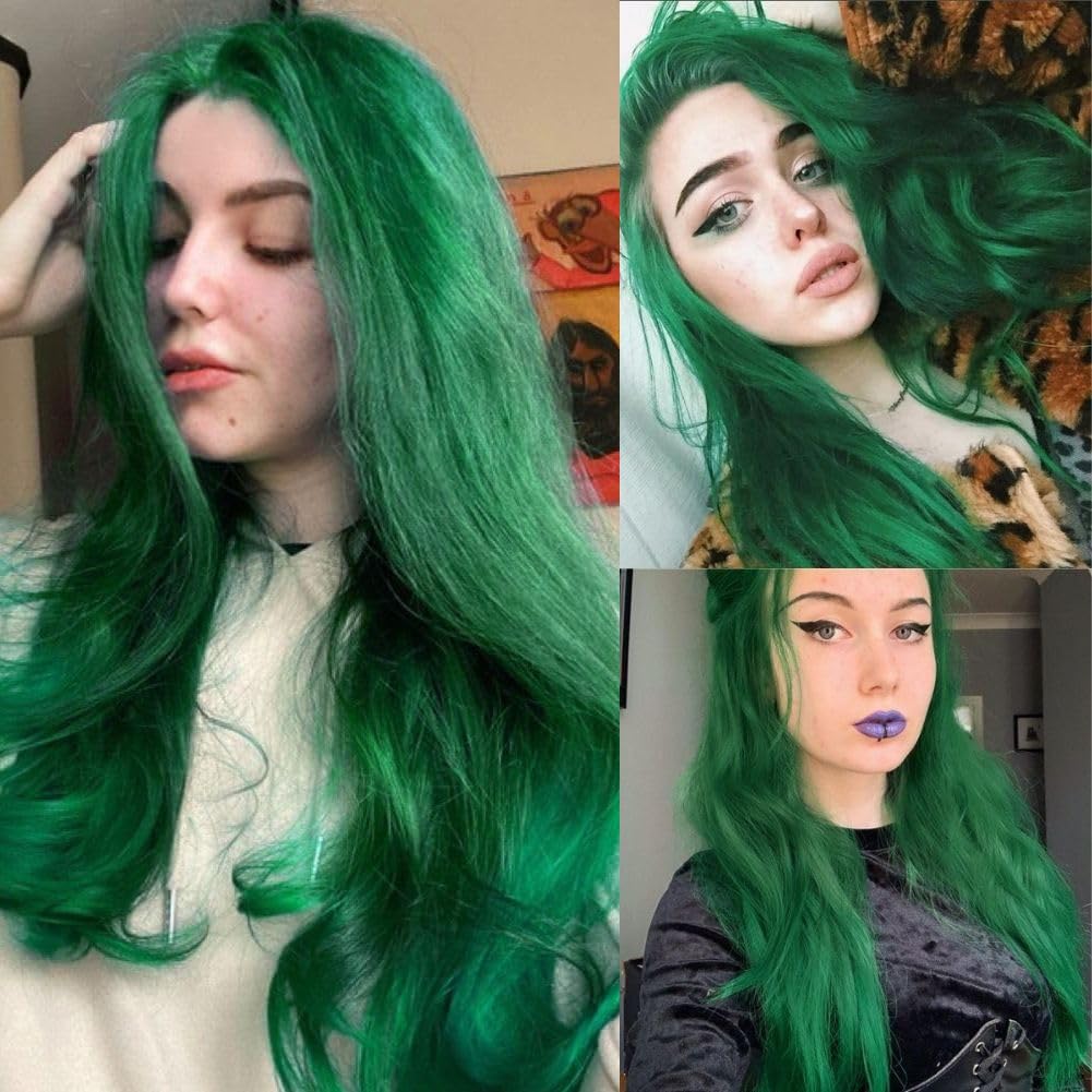 Siudus Green Long Curly Wigs for Women 28 Inch Cosplay Wavy Middle Part Natural Synthetic Heat Resistant Halloween Costume Party Hair Wig - Image 2