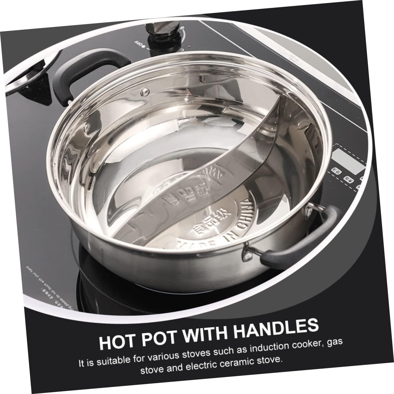 BESTYASH 1Pc Dual Flavor Hot Pot Stainless Steel Induction Cooker with Lid Practical Two Flavor Cooking Pot for Home Housewarming