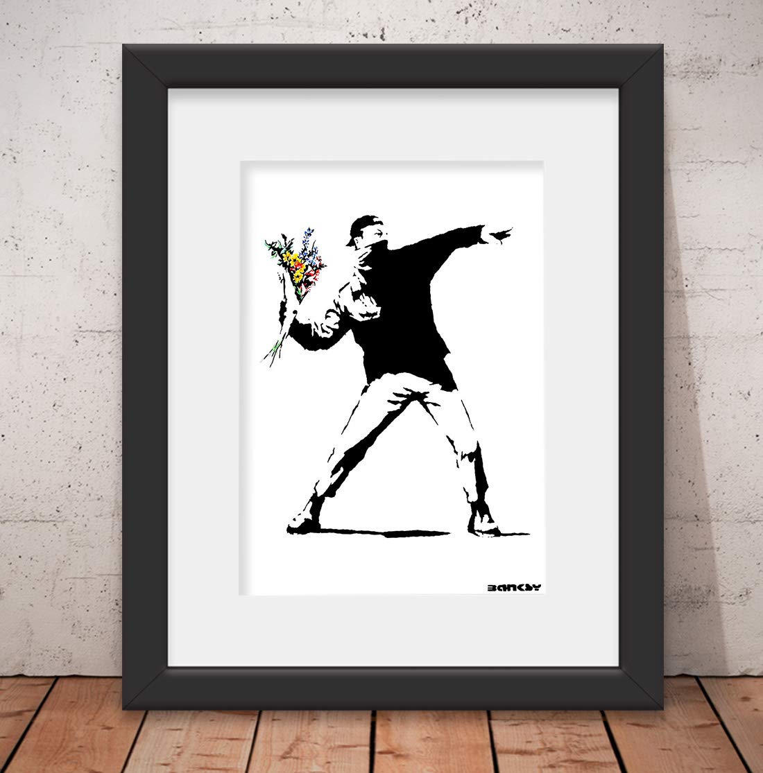 Quadro Decorativo Banksy Love is in the Air Graffiti - : Vidro e