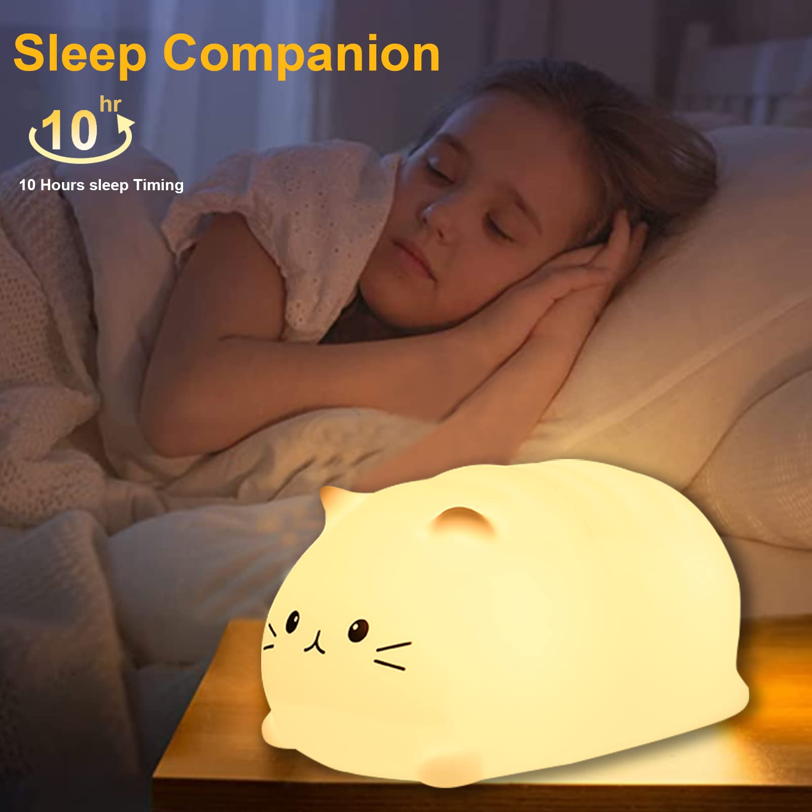 ZKLiLi Cat Night Light Per Bambini Lampada Gatto Per Bambino Teen 7 Colori Lampade Da Tavolo Decor Camera Con Usb Ricaricabile Carino Led Multicolor Luce (gattino-03