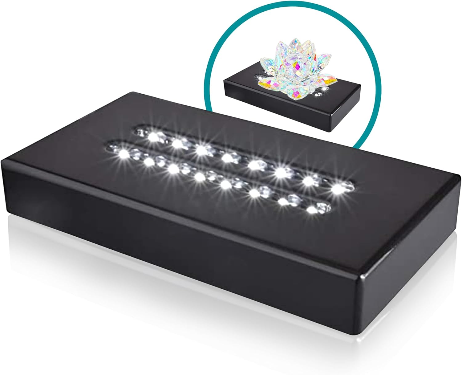 16 LED White Light Base for Glass Art - Illuminated Display Base for Crystal, Glass Art, and Crystal Cube Base - Rectangular Satin Matte Black - AC/USB Adapter Powered - 6.5"x 3.5"x 1" (Black)