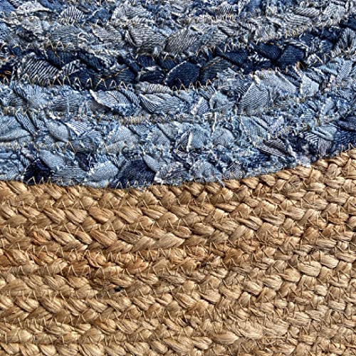 Image of Jute Braided Natural Hand Woven & Reversible Rug for Living Room Kitchen Entryway, Farmhouse Rustic Burlap Rag (Denimbox, 90cm)