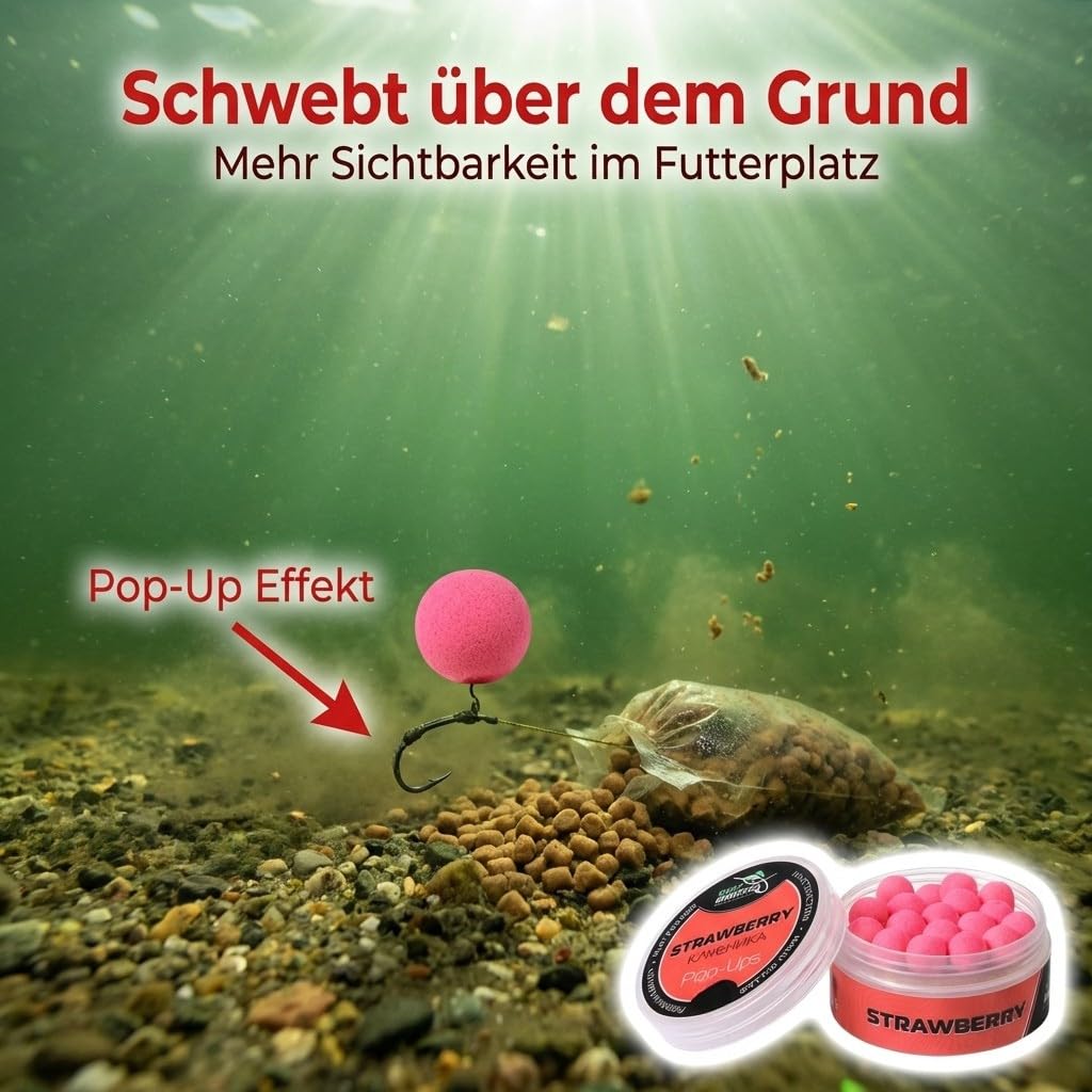 Generisch Bouillettes pop-ups pour la pêche à la carpe - Fraise - 10 mm - Accessoire de pêche - Boîte de 30 g
