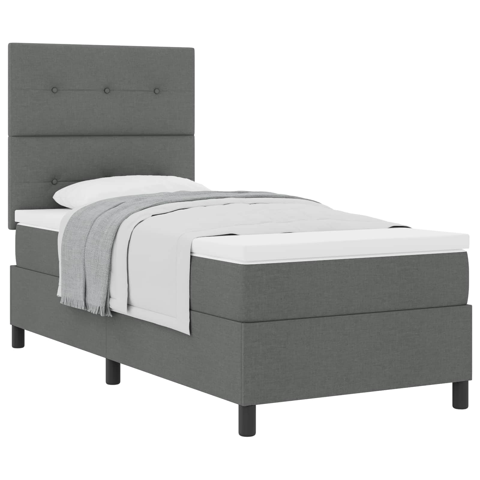 Lit à sommier tapissier avec matelas, gris foncé, 100 x 200 cm, housse en tissu, bois de pin massif, tête de lit réglable, lit simple pour chambre à coucher